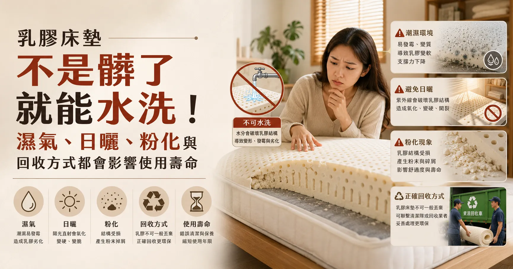 乳膠床墊可以洗嗎？清潔保養、壽命延長與回收處理一次看懂-1