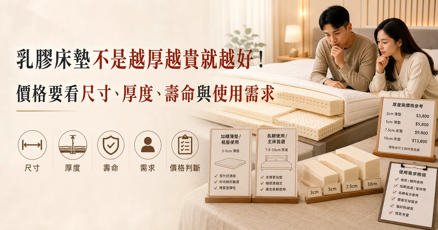 乳膠床墊價格差在哪?壽命、厚度、單人雙人尺寸與規格挑選解析-1